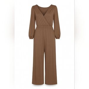 Dokotoo Brown Long Sleeve Wide Leg Jumpsuit Womens Size S Stretch Knit Lounge